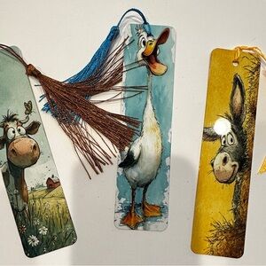 3 Farm Animal Metal Bookmark with Tassels